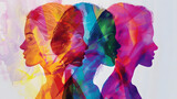 Fototapeta Perspektywa 3d - Colorful low-poly art silhouette of women, female empowering