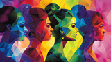 Fototapeta Perspektywa 3d - Colorful low-poly art silhouette of women, female empowering