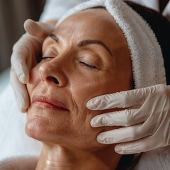 Close-Up View of Botox Treatment on Mature Woman's Face