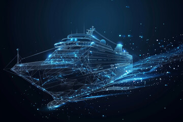 Wall Mural - A large ship is shown in a dark blue color with a bright light shining on it