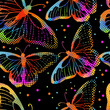 A seamless on a dark background with colored butterflies. hand drawing. Not AI, Vintage background. Vector illustration