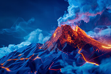 Wall Mural - A volcano with a blue sky in the background