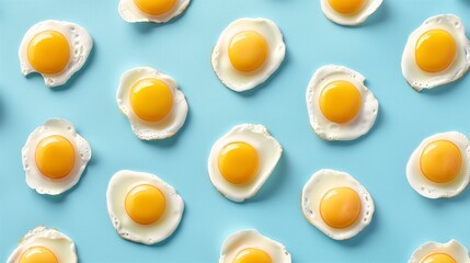 Top view of egg omelette pattern texture blue background