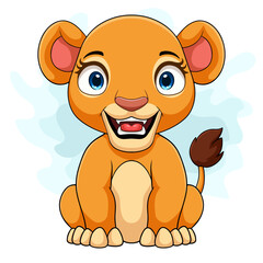 Poster - Cartoon baby lioness on white background