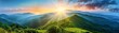 Panorama landscape of mountains crowned with summer greenery, photography Colorful sun light high detail landscape background