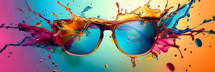 Wall Mural - Abstract lifestyle banner design with sunglasses and colorful splashing shapes.