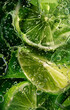 Close up of a slice of a lime with water droplets forming