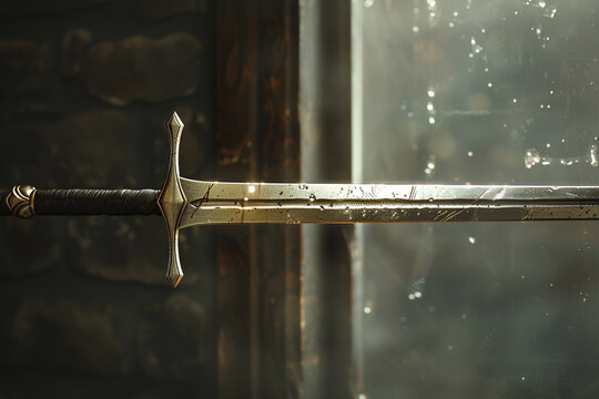 Dainty sword delicately balanced on a single point, defying the laws of physics.