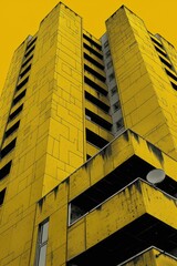 Sticker - A tall building with a yellow sky and some stairs, AI