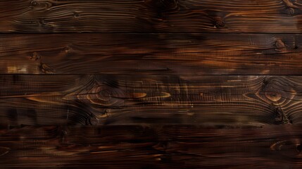 Wall Mural - Image of wooden planks with a rich dark stain, showcasing natural grain and knots for texture