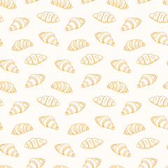 Wall Mural - French Croissant Doodles Bakery Seamless Pattern