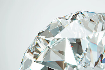 A close up of a diamond with a clear, shiny surface