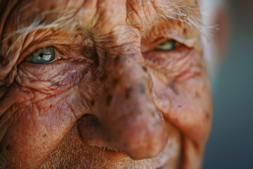 Wall Mural - An old man is sitting in a park, looking at the camera