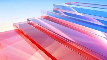 Wall Mural - Modern abstract geometric architecture: Reflective glass in blue and red tones