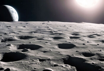 Wall Mural - 'rendering 3d view close surface moon flying landscape galaxy phase universal horizontal space night