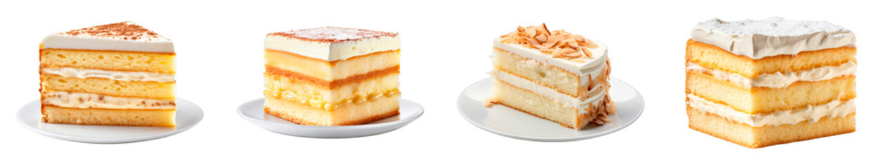 Collection of Vanilla Layer Cake isolated on transparent png background. Generative ai