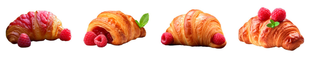 Wall Mural - Collection of Raspberry Croissant isolated on transparent png background. Generative ai