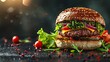 © MINHOO - Delicious fast food burger on a dark background for your fast food business flyer, banner or template. Space for add text