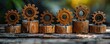 A set of gears made from wooden blocks, each gear labeled with a different review platform, symbolizing the working mechanism of feedback in improving business services, isolated background for text