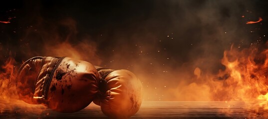 Ultra Wide Poster of Hot Fighting Boxing Gloves with Fire Effect