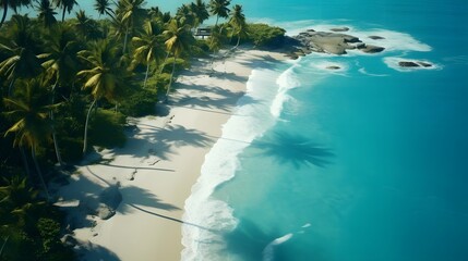 Wall Mural - Aerial view of beautiful tropical island with palm trees and sandy beach