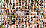 Fototapeta  - Mosaic of Diverse People Portraits, Ladies Faces