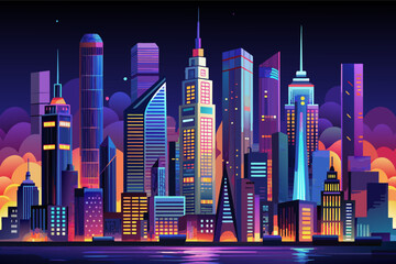 Fototapete - Modern city skyline outline at night