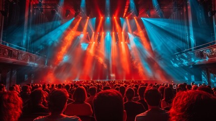 Wall Mural - A group of people sitting in a theater watching the stage, AI