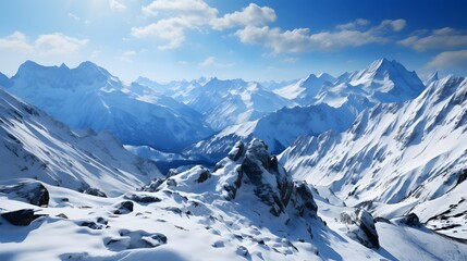Wall Mural - Panoramic view of snowy mountains. Caucasus Mountains. Russia.
