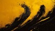 A painting of a black and yellow swirl with some paint, AI