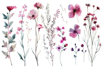Wall Mural - A bunch of pink flowers on a clean white background. Perfect for spring or feminine themes
