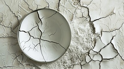 Leinwandbilder - A close-up black and white image highlighting the intricate texture of cracked paint around a circular mirror