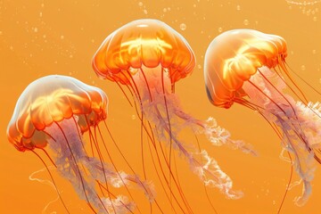 Poster - A group of jellyfish floating in the water. Suitable for marine life concepts