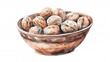 Realistic painting of a bowl filled with walnuts. Suitable for kitchen decor