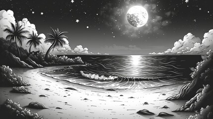 Wall Mural - Illustration of a beach with black lines