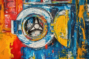 Unique abstract painting of a washing machine. Suitable for home decor or laundry-related designs