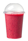 Fototapeta  - glass of banana raspberry and blueberry smoothie