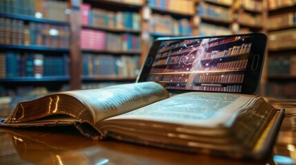 Wall Mural - Open Book on Wooden Table