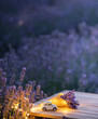 A small car and a bouquet of lavender. Delivery and gifts concept.