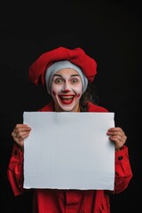 Sticker - A person dressed as a clown holding a sign, suitable for advertising purposes