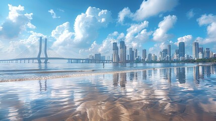 Wall Mural - Mumbai skyline with sea link bridge, coastal urban vista