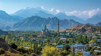 Wall Mural - Osh skyline, Kyrgyzstan, ancient Silk Road city