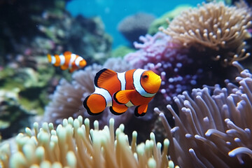 Wall Mural - Colorful Underwater World with Clownfish and Coral