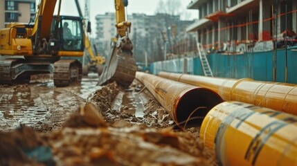 A busy construction site with heavy machinery. Perfect for construction industry concepts