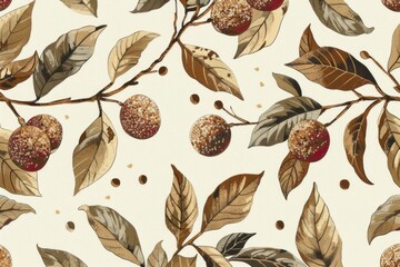 Wall Mural - A pattern of apples and leaves on a white background. Perfect for food or nature themed designs