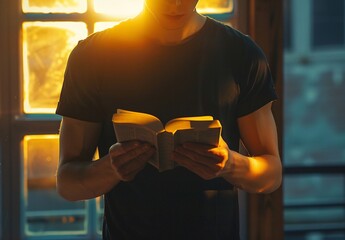a person holding an open bible in his hands