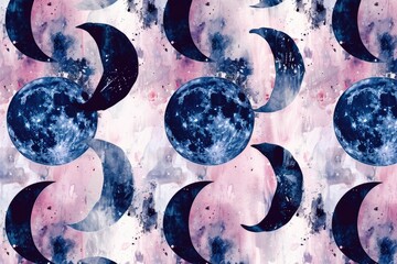 Sticker - A unique pattern featuring blue and pink moon phases. Perfect for celestial-themed designs