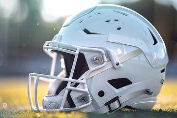 A generic white football helmet designed for American football, representing safety and protection during the game