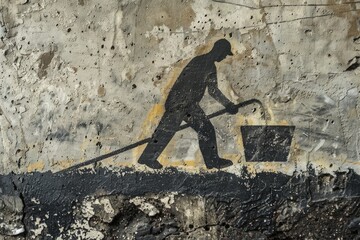 Wall Mural - A man holding a shovel and bucket, perfect for construction or gardening projects