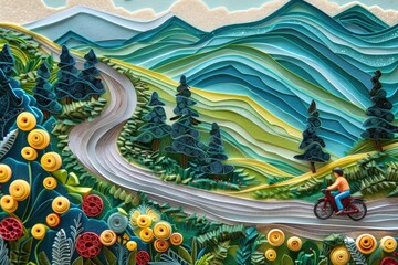 Wall Mural - A person riding a bike on a road. Suitable for outdoor and fitness themes